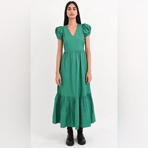 Banjanan Tuckernuck Franklin Designer Maxi Green Dress Puff Sleeve Sz L